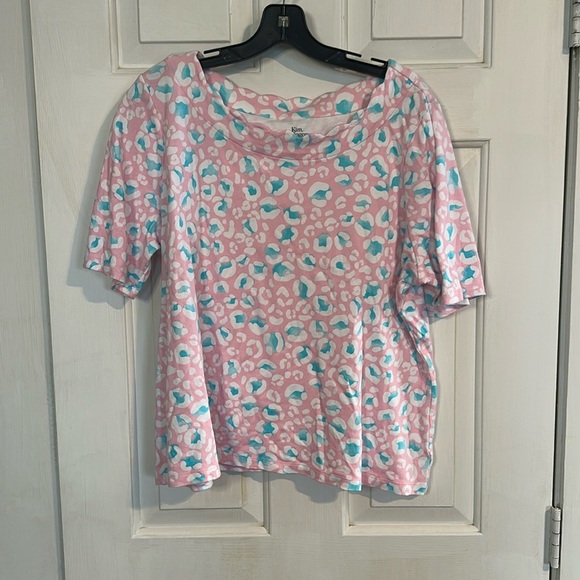 Kim Rogers Pink and Blue Scalloped Neck Top Size XXLP - Picture 1 of 3